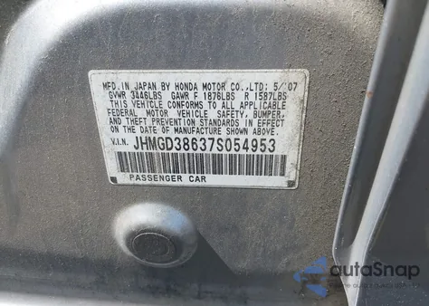 2007 Honda Fit Sport from USA, damaged, VIN JHMGD38637S054953